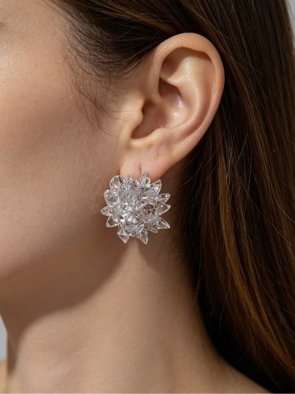 Roxanne Assoulin The Cubic Cluster Earrings In Clear   NEW